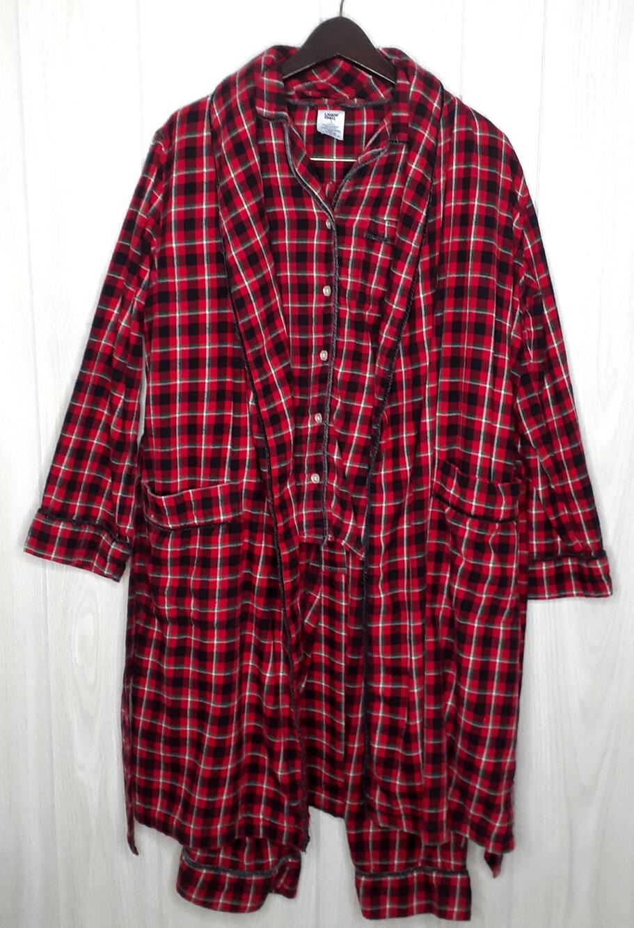 Lands' End 3-Piece Flannel Pajama Set & Robe Set Plaid Size Small
